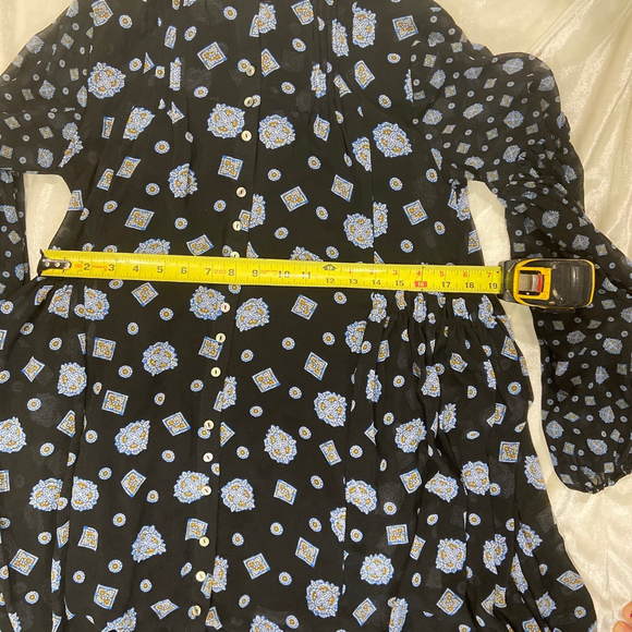 Free People Turn Turn Black Blue Medallion Boho Mini Dress Ruffle Mock Neck XS - Picture 12 of 13